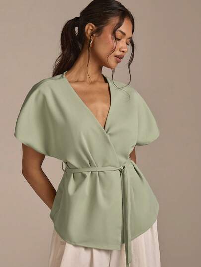 COSMINA Women's Elegant Drop Shoulder Loose Waist Tie Shirt, Versatile For Commuting, Office, Outings, Everyday Wear, Early Spring