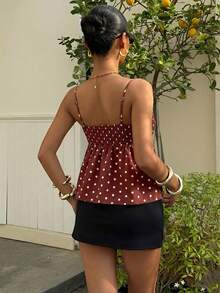 Muchica Women's Casual Vacation Polka Dot V-Neck Camisole, Spring/Summer,Summer Top - Brown - View 2