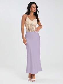 Glamine Falda de satén para mujer, falda con dobladillo de cola de pez versátil, para uso diario, falda larga marrón, faldas para uso formal, faldas largas para mujer, falda midi Y2K, falda larga para mujer, falda midi elegante y formal - Morado - Ver 7