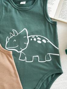 SHEIN Playful Pals 3pcs Baby Boy Cartoon Dinosaur Print Bodysuit Set - Multicolor - View 3