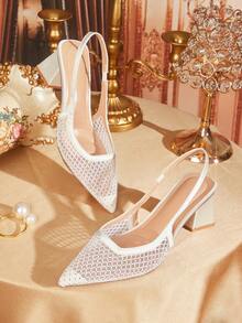 CUCCOO TILAWA Sandalias de tacón alto con tira de tobillo, puntera abierta, transparentes de PVC con rhinestones en color nude, adecuadas para ir al trabajo, citas y fiestas - Blanco roto - Ver 1