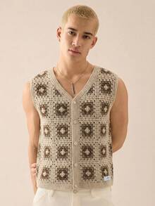 SWAVVY Men's Casual Sleeveless Knit Top - Apricot - View 1