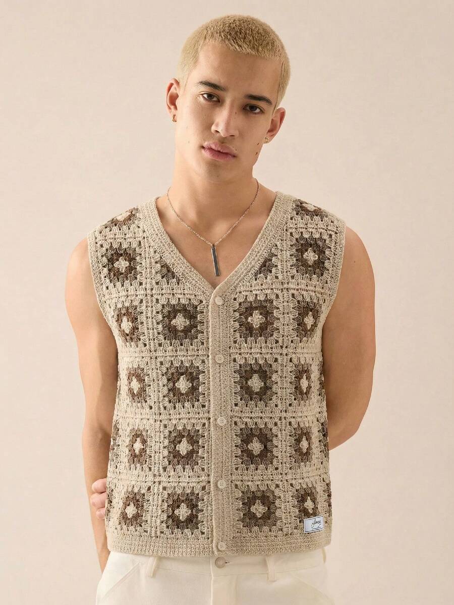 SWAVVY Men's Casual Sleeveless Knit Top - Apricot - View 1