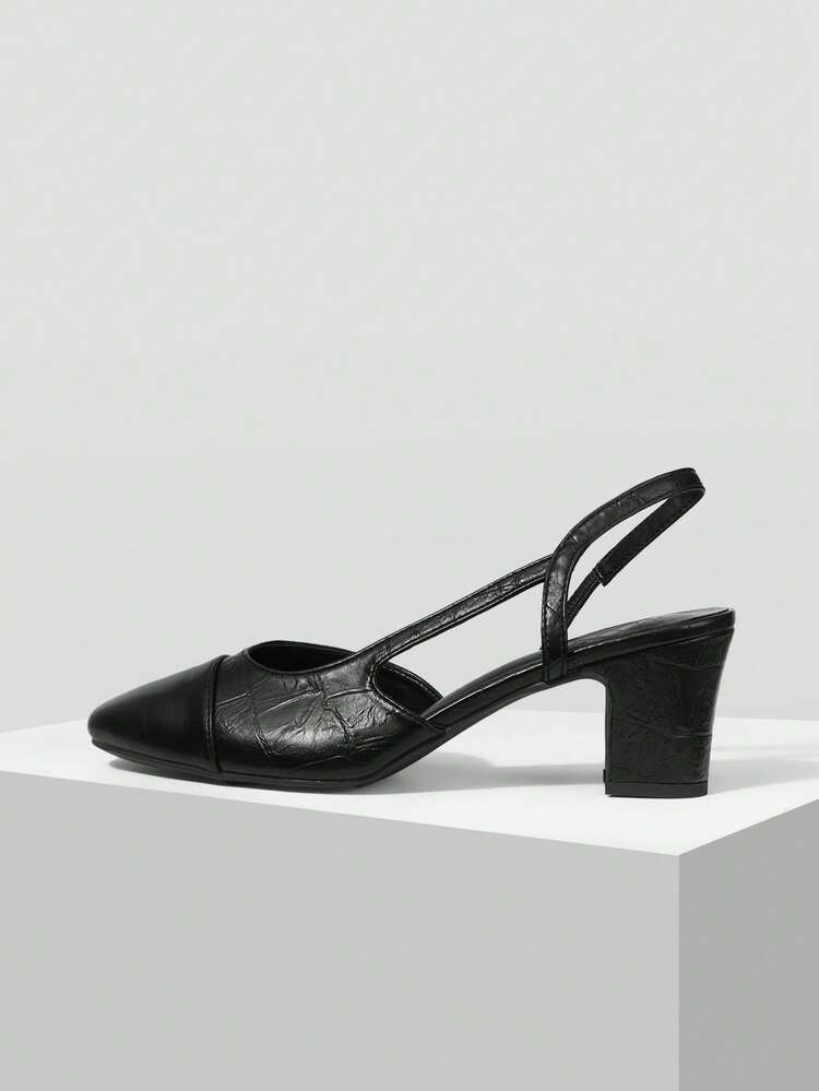 WOMEN SHOES NEW EUROPEAN AND AMERICAN STYLE SIDE AIR SPLICING ROUND TOE MEDIUM THICK HEEL SHOES, BLACK VERSATILE COMFORTABLE CASUAL ELEGANT FASHION SLIP-ON CLASSIC HIGH HEELS