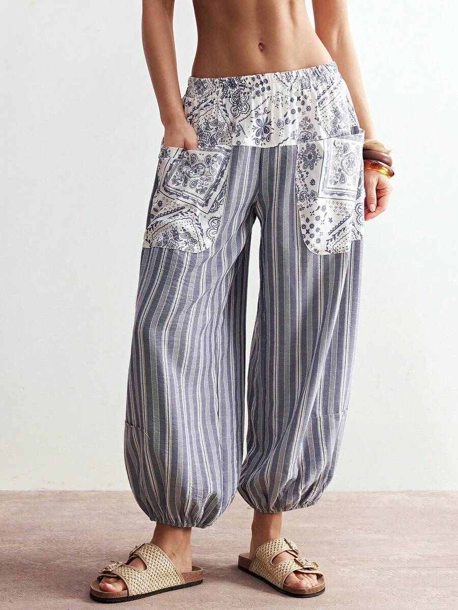Bohemela Women's Casual Printed Loose Woven Pants Boho Pants For Women Wide Leg Pants Woman Pants For Women Casual - Blue - View 1