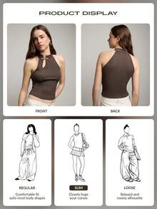 Nöista 这款深棕色无袖背心采用金属质感的中国风纽扣，由质地细腻的针织面料制成，配有立领和钥匙孔设计。修身剪裁尽显精致优雅。是夏季时尚的完美之选，也是都市女性衣橱中不可或缺的百搭单品。 - 咖啡棕 - 查看 7