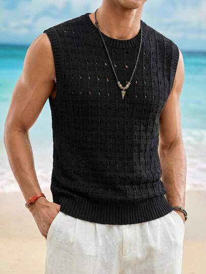 HIMLAND Chaleco sin mangas holgado de punto unisex, diseño texturizado, adecuado para todas las estaciones