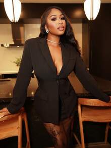 Chea Andrea 秋冬新款美人鱼风优雅女士通勤休闲套装 - 黑色 - 查看 3