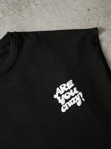 PAVTROS 男士圆领字母图案休闲百搭日常上衣 - 黑色 - 查看 5