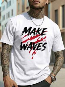 Men's Letter Print Crew Neck Short Sleeve Loungewear Top - White - View 2