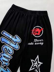 Coolqubz 2件套休闲复古印花T恤套装，适合青少年男孩日常穿着、通勤、休闲和街头服饰。 - 黑色 - 查看 3