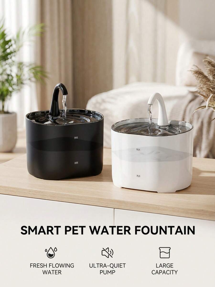 PETSIN 2.2L Cat Drinking Fountain, Automatic Silent Filter Drinking Water Dispenser, Suitable For Small And Medium-Sized Cat And Dog, USB Power Cord Without Adapter