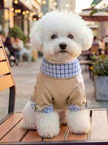 PETSIN 1件卡其色宠物拉链外套，春秋季休闲凉快外套，猫狗通用服装 - 卡其色 - 查看 5