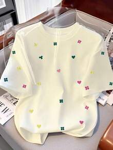Resyla Women's Casual Floral All-Over Embroidered Crew Neck Digital Print T-Shirt - Multicolor - View 3