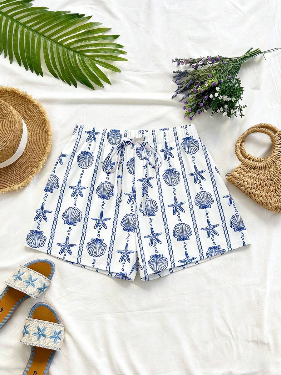 SHEIN LUNE 女士休闲印花短裤，适合春夏穿着，休闲百搭 - 彩色 - 查看 1