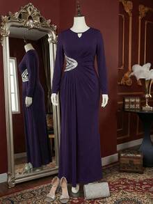 Reflora 大码优雅派对串珠装饰连衣裙 - 紫色 - 查看 3