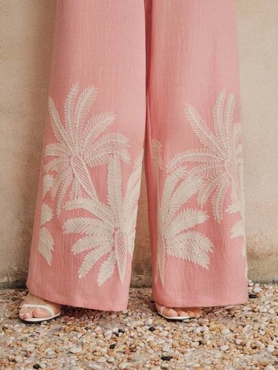  Anewsta 女士优雅度假粉色刺绣无袖连体裤，适合春季、夏季、节日、优雅场合、海滩装、假日、度假、休闲穿着