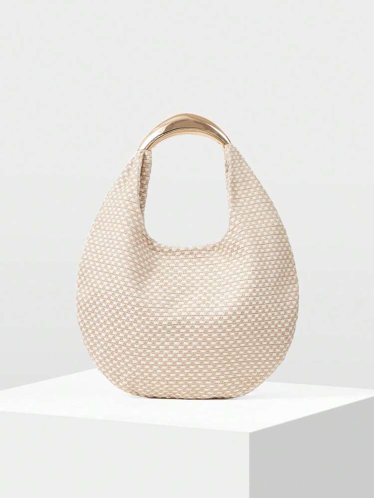 LADIES HANDBAG, EXQUISITE HARDWARE HANDLE, CASUAL VACATION SHOULDER BAG.