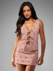 MISSGUIDED Studded Tailored Pink Mini Skirt For Party Club Wear - Baby Pink - View 3