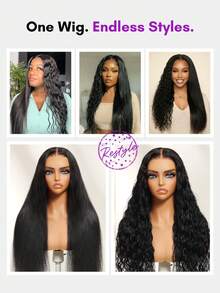ALL READY WIG 13x4 Bye Bye Slip Pre Everything Wet And Wavy 2-In-1 Straight To Water Wave Human Hair Wig WIith Invisi Drawstring Hair Texture Natural Black Fit All Head Sizes Transparent Lace 100% Human Hair - SNatural - View 5