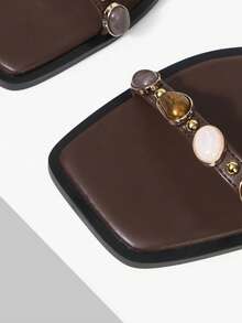 SPRING AND SUMMER NEW OUTDOOR WOMEN'S FLAT BOTTOM SQUARE TOE SIMPLE SLIPPERS WOMEN'S THICK BOTTOM NON-SLIP OPEN-TOED CASUAL VERSATILE BEACH SLIPPERS SUMMER SHOES - Coffee Brown - View 5