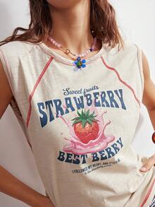 Bohemela 女士休闲舒适 Y2K 波西米亚风音乐节复古图案印花钩针撞色细节燕麦色针织纹理圆领T恤，夏季上衣，基础款上衣，完美适用于休闲外出、闺蜜聚会、音乐节、派对叠穿或居家休闲穿着，自由随性风格 - 杏色 - 查看 1