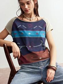 Bohemela Women's Floral Print Raglan Short Sleeve Casual T-Shirt Women's Short Sleeve Tops Women's Tops For Summer New T Shirt,Summer Top - Multicolor - View 4