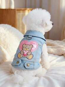 PETSIN 1 Piece Of Pet Clothing, Suitable For Cats, Dogs, And All Ages. Cute Embroidered Teddy Bear Cartoon Pattern Blue Jacket - Blue - View 4