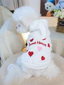 PETSIN 1pc "Sweet Heart" Heart Pattern Embroidered Pet Hoodie With Traction D-Ring Spring And Autumn Comfortable Cat And Dog Coat - White - View 4