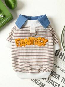 PETSIN 1pc Pet Stripe Fashion Fake Two Pieces Top Embroidered Letters Spring/Summer Thin Style Cat/Dog Universal Clothes - Coffee bar - View 1