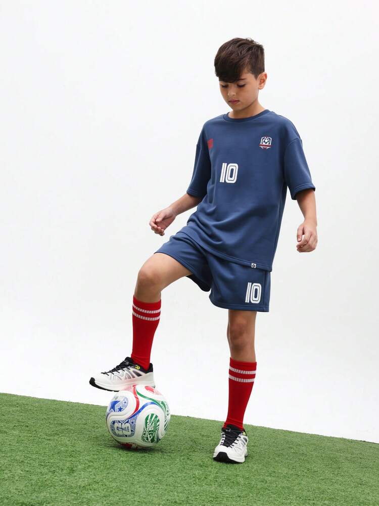 Set coordinato di maglia e pantaloncini da calcio della nazionale francese numero 10, colore blu, divisa sportiva da squadra, stile atletico casual estivo per bambini, Coppa del Mondo