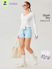 OutZeal Women Sports White Jacket Daily Casual Quick Dry Soft Stretch Wrap-Style With Side Slit Active Tops - White - View 10