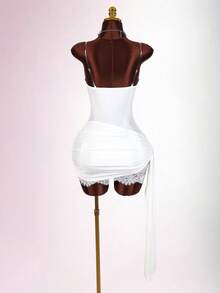 Amplova Women's Sexy Mini Dress, Pure White, Suitable For Wedding Season, Bridesmaid And Bride Outfit, Revealing Waist, Pleated Strapless Mini Dress - White - View 2