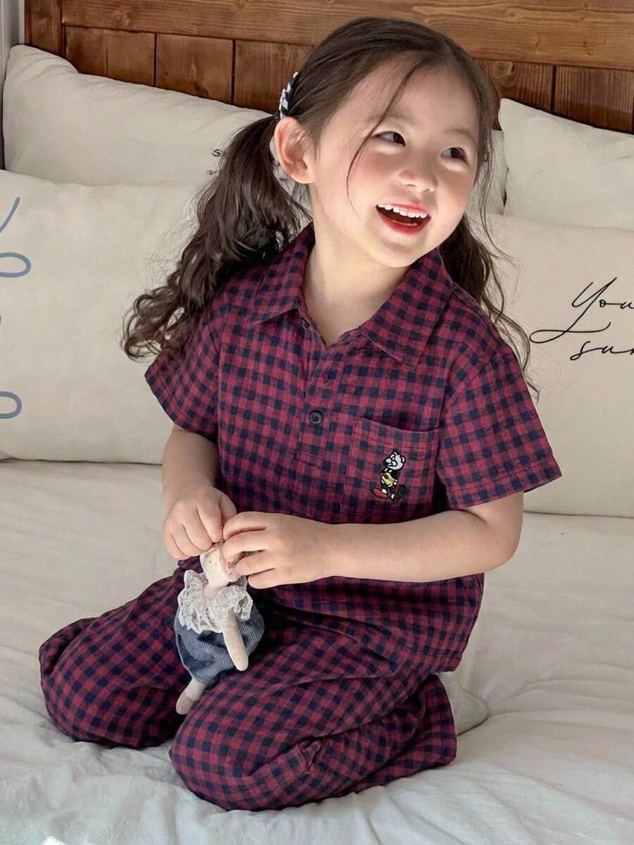 Dazy Kids Girls (Small) Plaid Short Sleeve Pants Pajamas, Spring/Summer - Purple - View 1