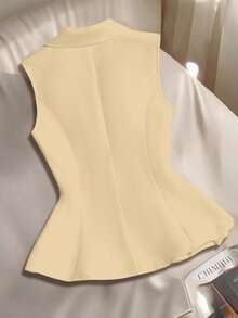 Franclia Áo blazer nữ dáng chữ A không tay, cổ chữ V kiểu Pháp, cài nơ, thanh lịch, dành cho mùa xuân/hè, màu trắng. - Màu Khaki - Xem 2