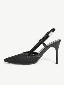 CUCCOO CHICEST 女鞋尖头细高跟黑色网面简约露跟女鞋派对宴会简约时尚优雅性感女式高跟鞋 - 黑色 - 查看 6