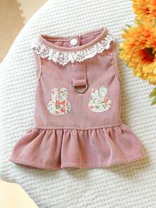 PETSIN 1pc Pet Dress, Embroidered Cute Rabbit Vest Dress, Cat/Dog Universal Clothing, Spring Clothing With Pull Tab - Multicolor - View 7