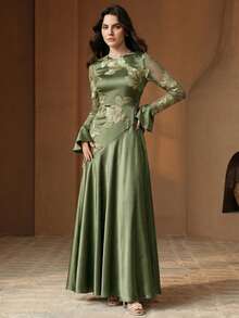 Anewsta Đầm phối nhiều lớp, thích hợp cho mùa xuân, mùa hè, lễ hội, những dịp trang trọng, kỳ nghỉ, du lịch và mặc thường ngày. - Màu xanh Ô liu - Xem 7