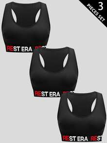 3pcs/Set Women's Fashionable Letter Printed Bras Rest Era Sports Bra 3 Pieces Set Sports Bra - Multicolor - View 6