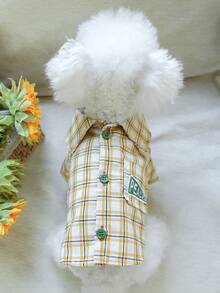 PETSIN 1件宠物服装，猫狗通用格子衬衫，春夏薄款后背纽扣式两脚衬衫 - 黃色 - 查看 7