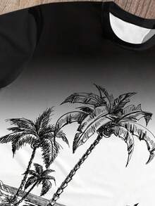 Manfinity RSRT Men's Casual Vacation Palm Tree Print T-Shirt Set, 2 Piece Outfit, Minimalist & Fashionable For Summer Outings - White - View 6