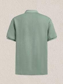 Mercer Haus Men's Textured Design Polo Shirt , Suitable For Summer Tropical Holiday Vacation In Hawaii. - Green - View 2