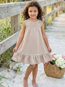 Emery Rose Kids Emery Rose Kids 少女夏季休闲度假荷叶边无袖连衣裙，米色夏季连衣裙，小女孩棕褐色连衣裙，少女/青少年度假连衣裙，青少年中性色连衣裙，米色鸡尾酒会连衣裙，米色A字短款圆领荷叶边连衣裙，夏季舞会礼服，优雅派对礼服，少女度假休闲纯色圆领无袖梭织连衣裙，夏季服装，夏季连衣裙，舞会礼服，沙滩连衣裙，吊带连衣裙，女孩亚麻连衣裙 - 杏色 - 查看 4