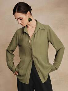 Anewsta Women's Heavyweight Hollow-Out Crochet Blouse - Green - View 2