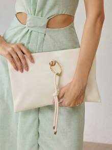 MOTF BOLSO DE MANO PARA DAMAS, BOLSO DE MANO CUADRADO CON HEBILLA DELICADA - Beis - Ver 7
