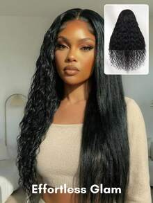 ALL READY WIG 13x4 Bye Bye Slip Pre Everything Wet And Wavy 2-In-1 Straight To Water Wave Human Hair Wig WIith Invisi Drawstring Hair Texture Natural Black Fit All Head Sizes Transparent Lace 100% Human Hair - SNatural - View 3