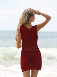 SHEIN LUNE Abito da vacanza in maglia con decorazione tinta unita, da donna - Rosso - Visualizzare 2