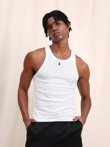 SUMWON Men's Ribbed Tank Top Sleeveless Crew Neck Summer Casual Undershirt Basic Solid Color Comfortable Fit Everyday Wear - White - View 6