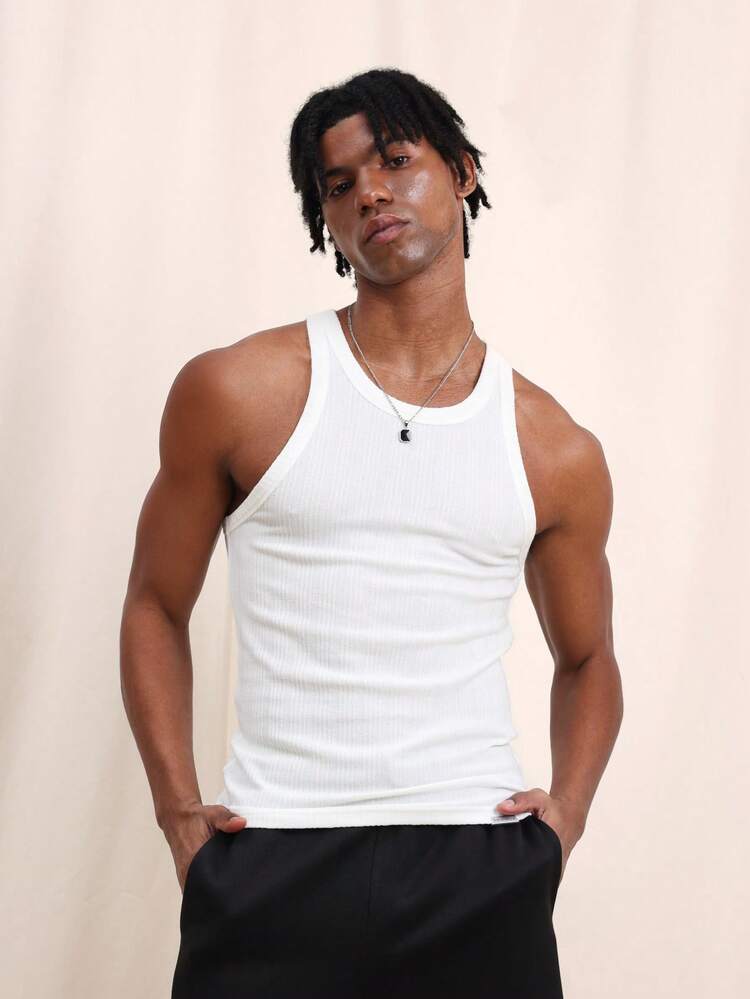 SUMWON Men's Ribbed Tank Top Sleeveless Crew Neck Summer Casual Undershirt Basic Solid Color Comfortable Fit Everyday Wear