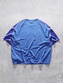 ROMWE MEN Men's Letter Print Round Neck Casual Short Sleeve T-Shirt - Blue - View 2